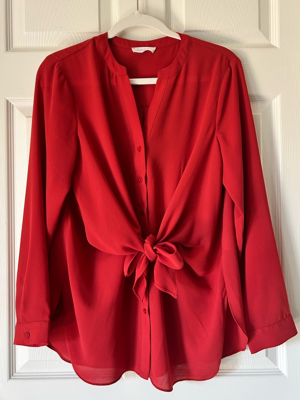 Sophie Rue Red Tie Front Button Down Blouse Long Sleeve - Size Medium